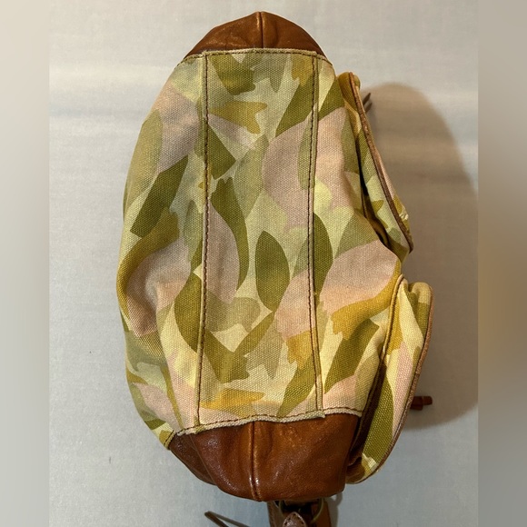 Fossil Boho Shoulder Purse Canvas Camouflage Brown Leather - Picture 12 of 13